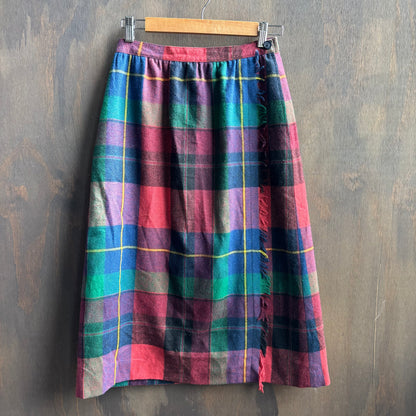 Colorful Plaid Wool Wrap Skirt