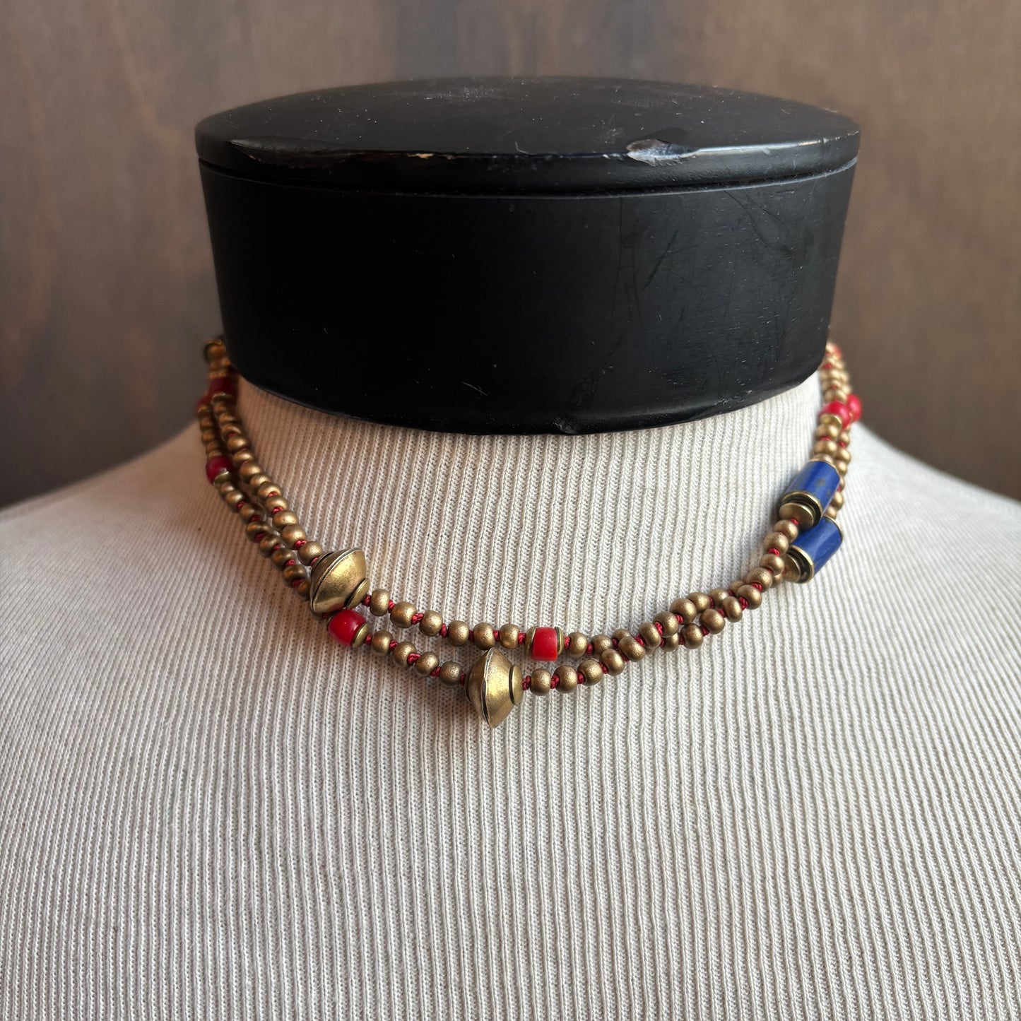 Ostrich Moon Coral and Lapis Necklace