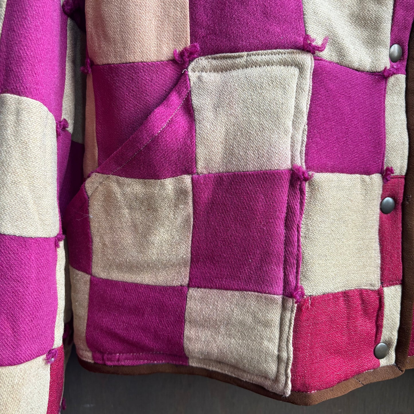 Vintage Pink and Brown Cropped Quilt Jacket