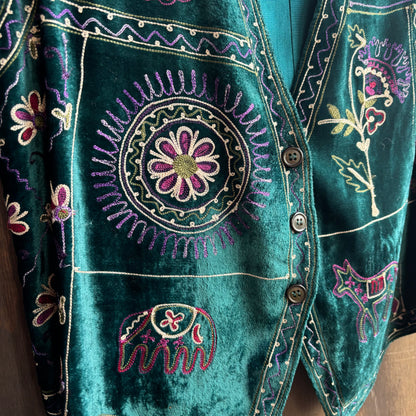 Embroidered Velvet Vest