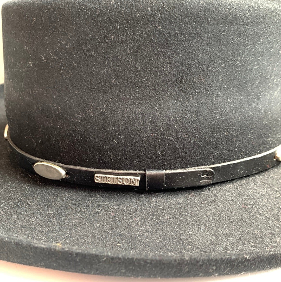 Vintage black Stetson “Royal Flush” hat with black leather & silver band