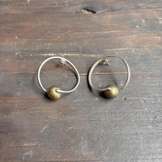 Silver Hoops with Brass Ball