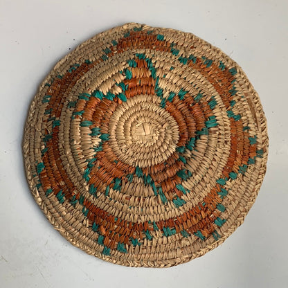 Small orange & blue woven basket