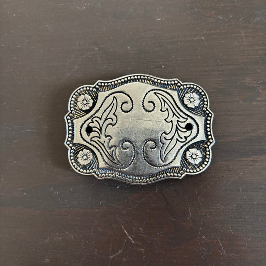 Silver Belt Buckle with Flowers