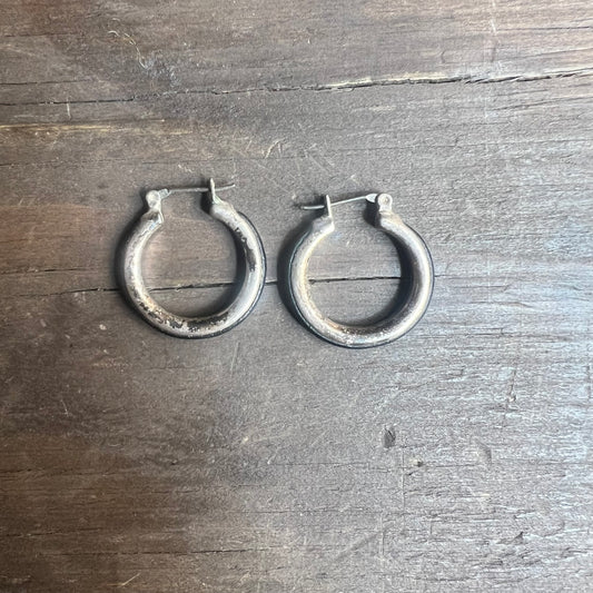 Silver and Black Vintage Hoop Earrings