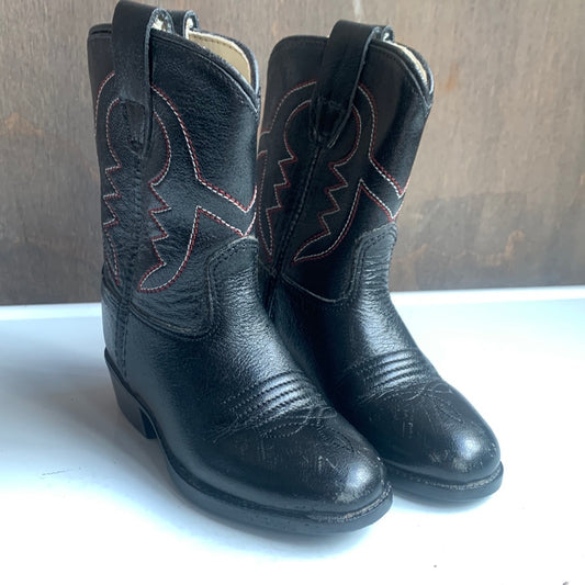 Kids Black Western Boots with red & white stitching