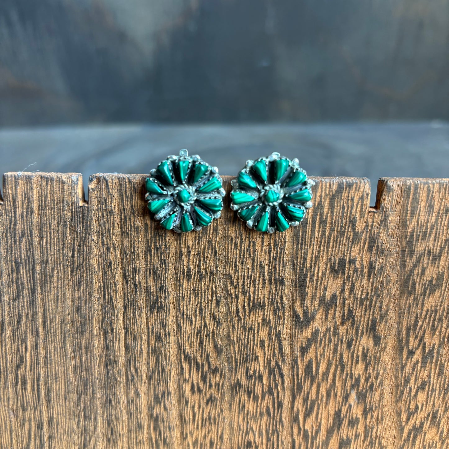 Silver Malacite Flower Clip Earrings