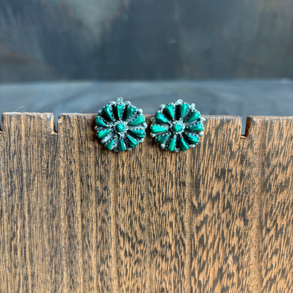 Silver Malacite Flower Clip Earrings
