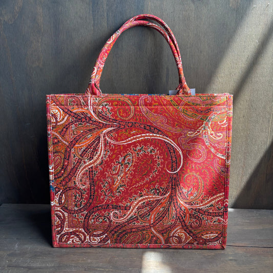 Red Paisley MET Tote Bag
