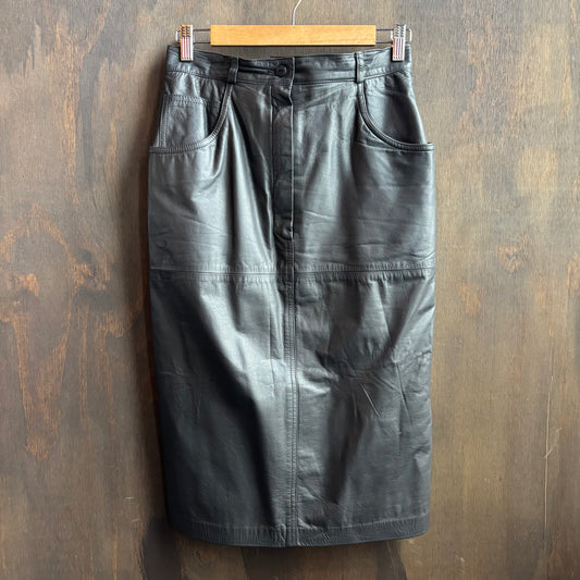 Saks 5th Avenue Grey Leather Skirt