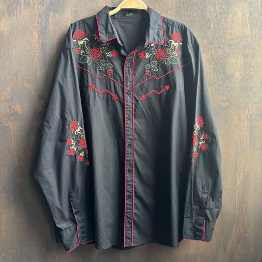 Black Embroidered Button Up