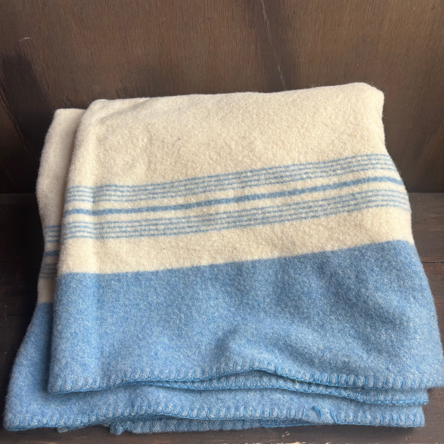 Wool Cream and Blue Blanket