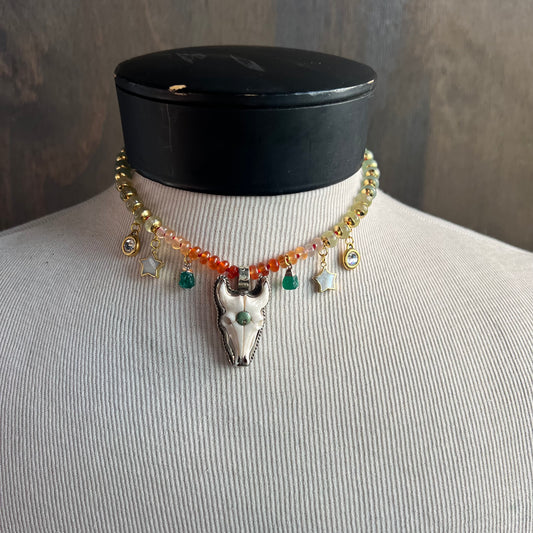 Ostrich Moon Bone Skull Necklace