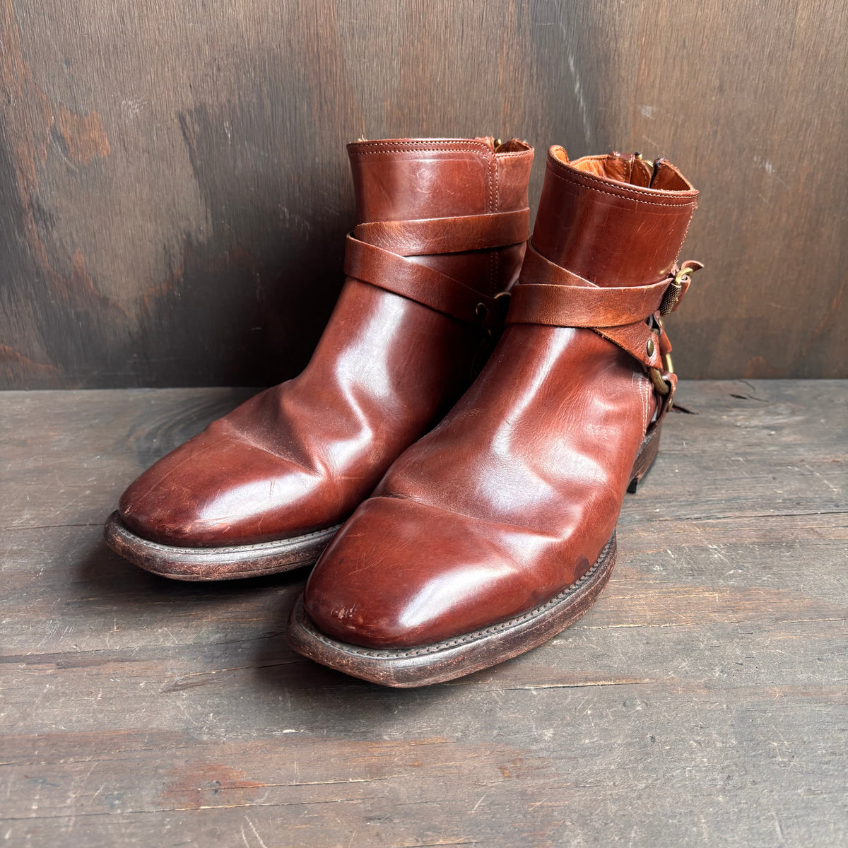 Frye Tan Leather Harness Ankle Boot
