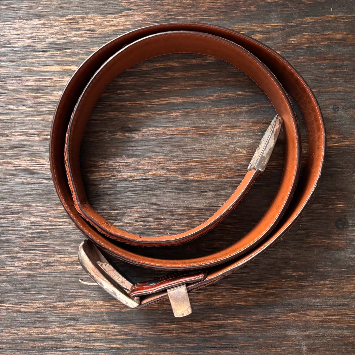 Brown Leather Belt with Metal Tip