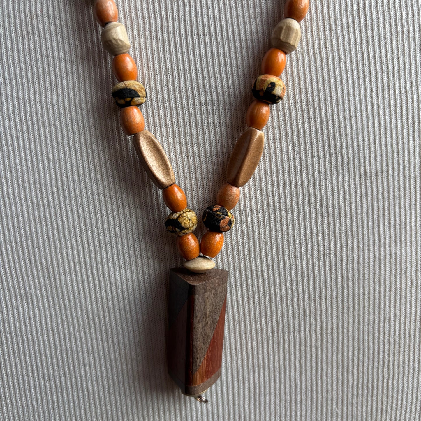 Wood Beaded Necklace with Pendant