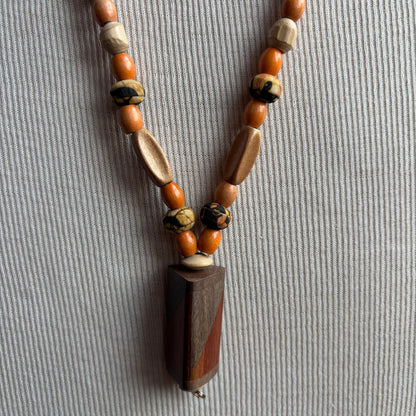 Wood Beaded Necklace with Pendant