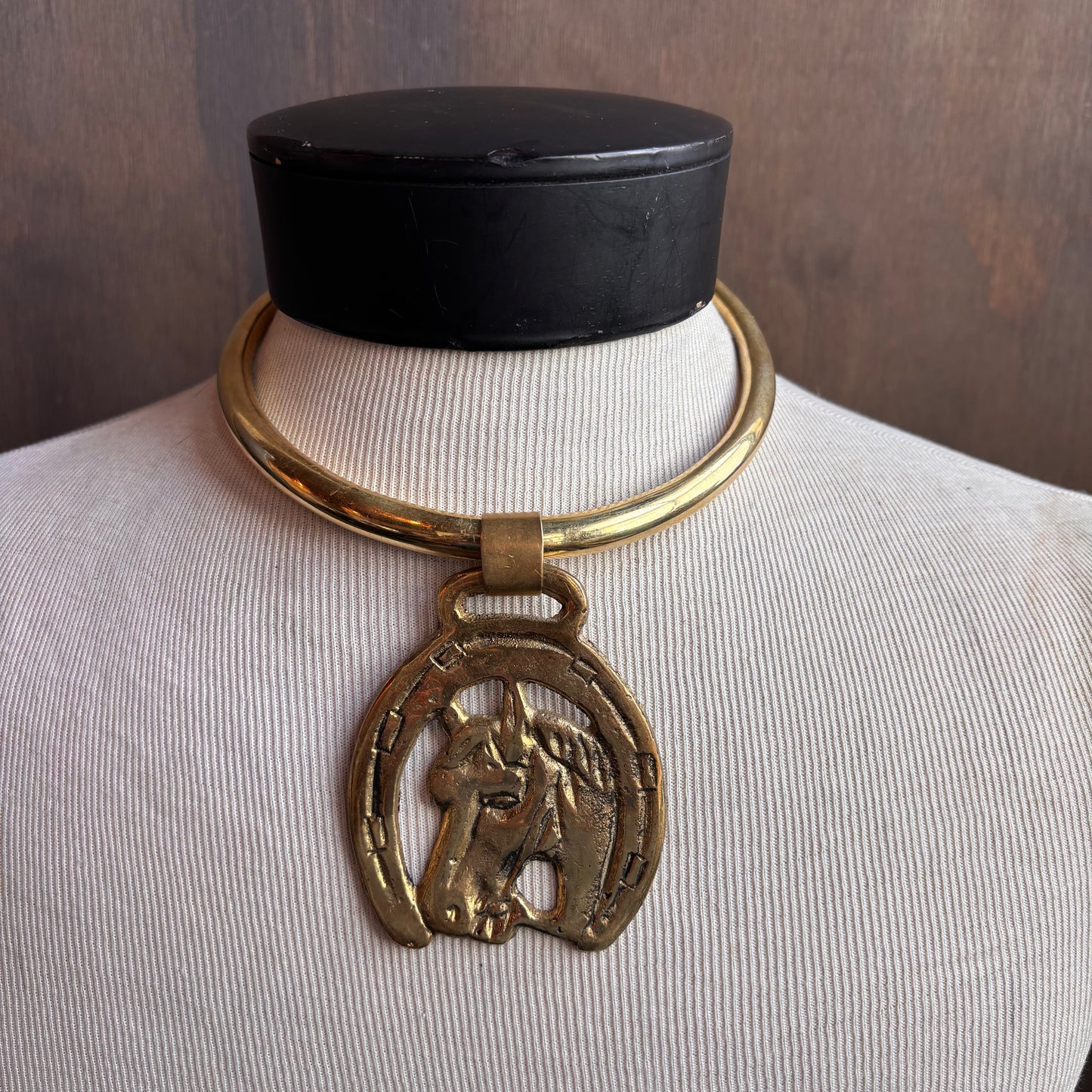 Mac Warman Vintage Brass Horse Head Collar Necklace