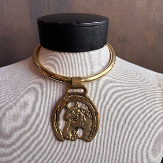 Mac Warman Vintage Brass Horse Head Collar Necklace