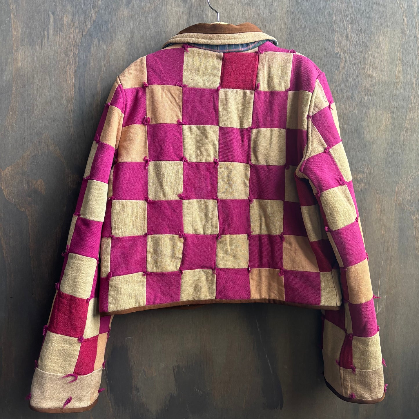 Vintage Pink and Brown Cropped Quilt Jacket