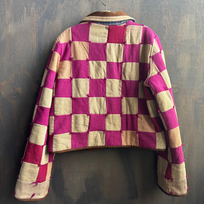 Vintage Pink and Brown Cropped Quilt Jacket