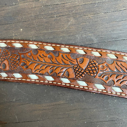 White Trimmed Tooled leather belt