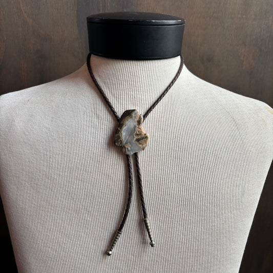 Raw Agate Bolo on Brown Tie