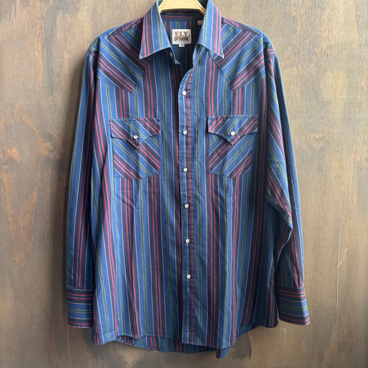 Ely Cattleman Blue Striped Pearl Snap Shirt