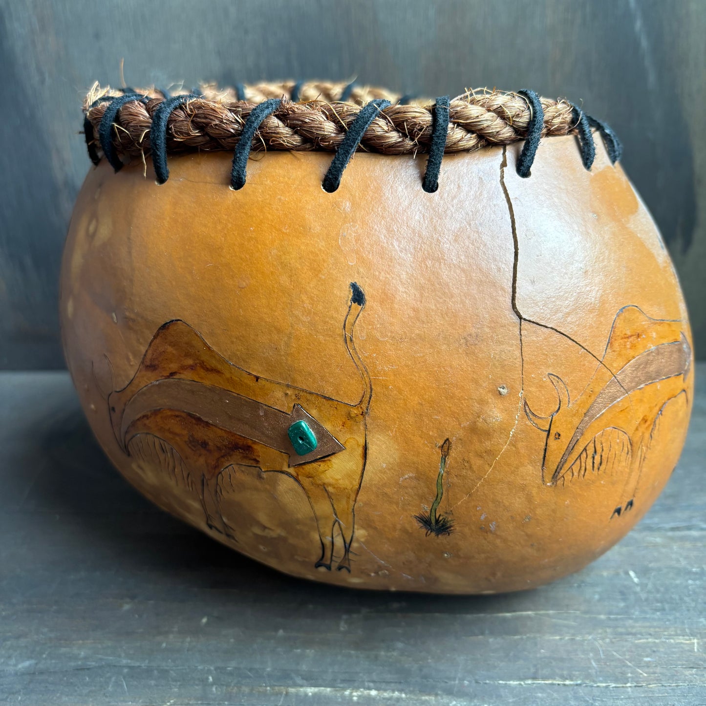 Hand Painted Gourd with Buffalos
