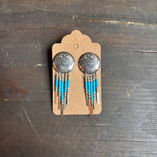 Sterling Silver Beaded Thunderbird Earrings