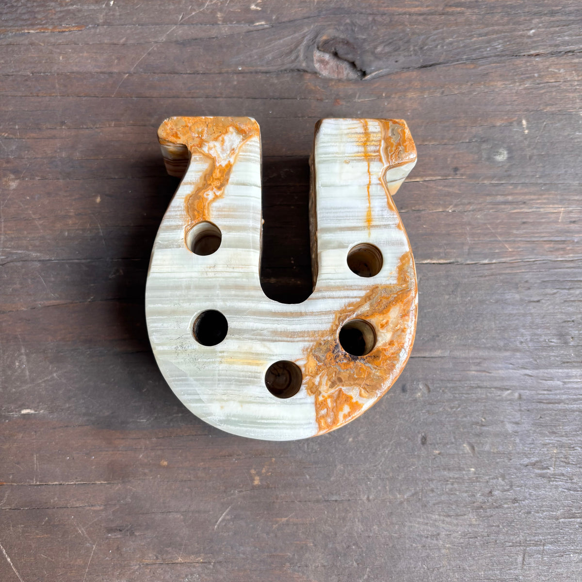 Marbled Stone Horseshoe Candle Holder