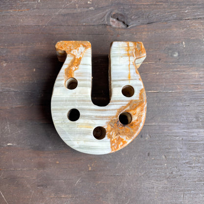 Marbled Stone Horseshoe Candle Holder