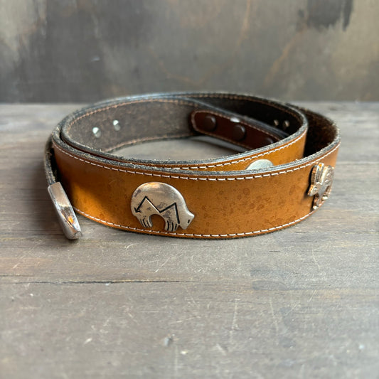 Brown Leather Belt with Silver Animal Details