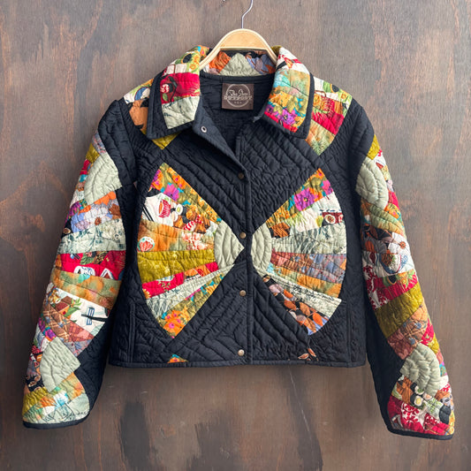 Black Fan Quilt Cropped Jacket