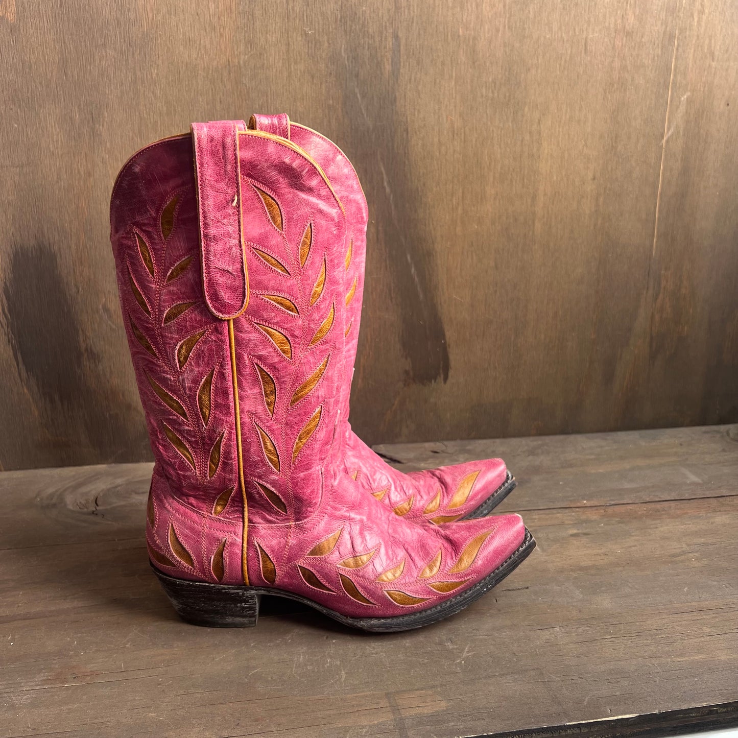 Old Gringo Pink Cowgirl Boots with Leaf Designs