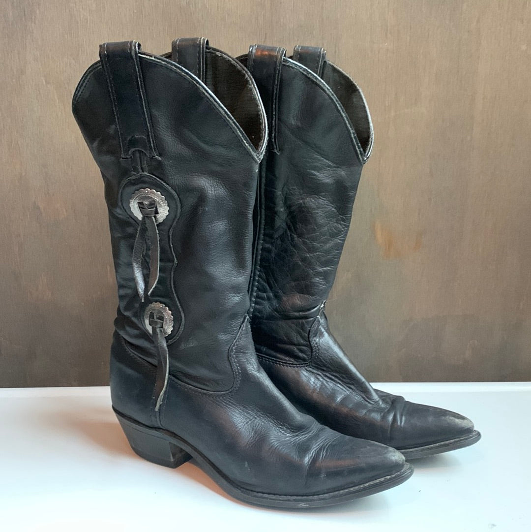 Vintage Capezio black Western boots with silver medallions