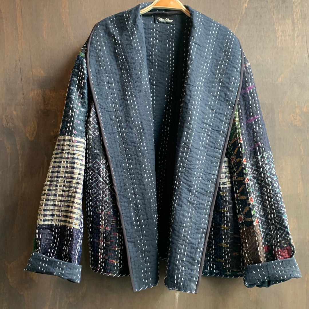 Vintage Quilt Coat with Multi-colored Stitching