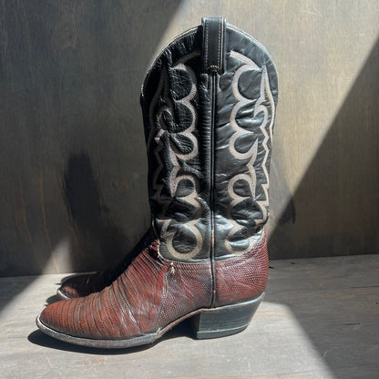 Tony Lama Two-Tone Leather and Lizard Skin Cowboy Boots