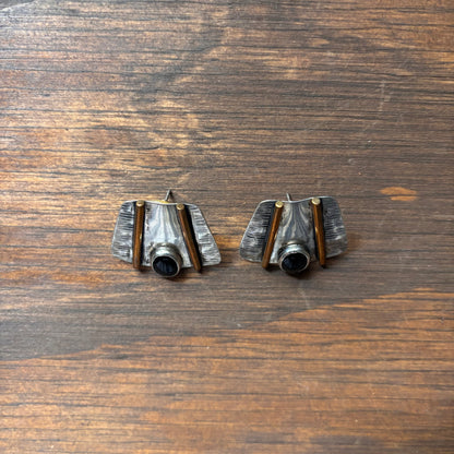 Metal Rhombus Earrings with Black Stone