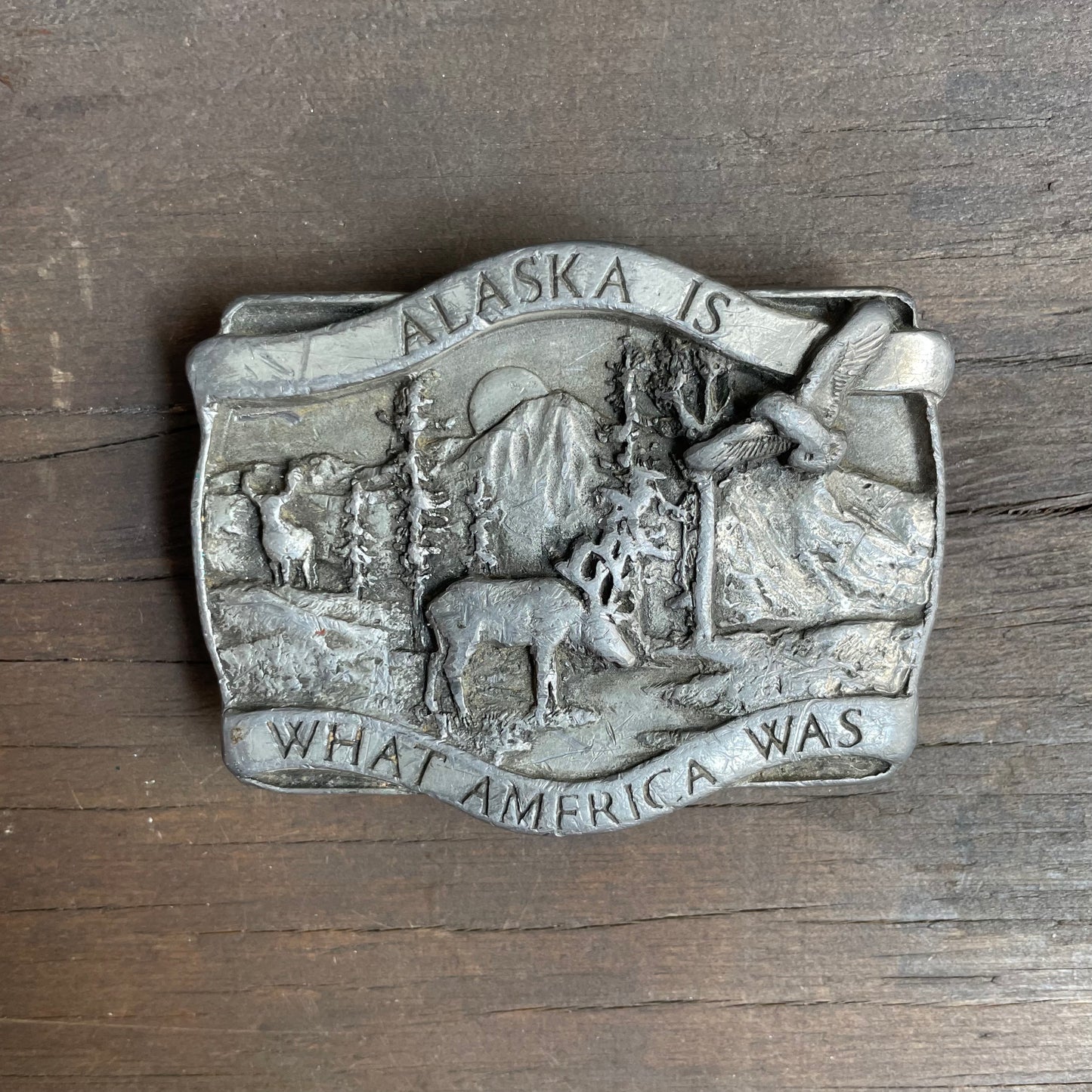 Vintage "Alaska Is" Pewter Belt Buckle