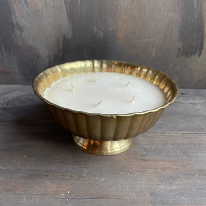 5 Wick Candle in Brass Footed Bowl