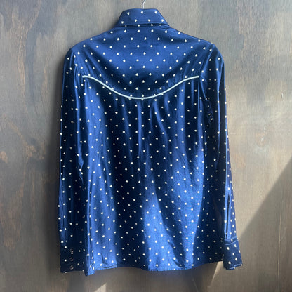 Vintage Miller Western Wear Blue Pearl Snap with Hearts