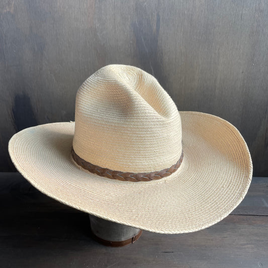 Vintage Straw Hat with Braided Leather Band