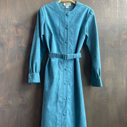 Vintage Blue Suede-Look Dress