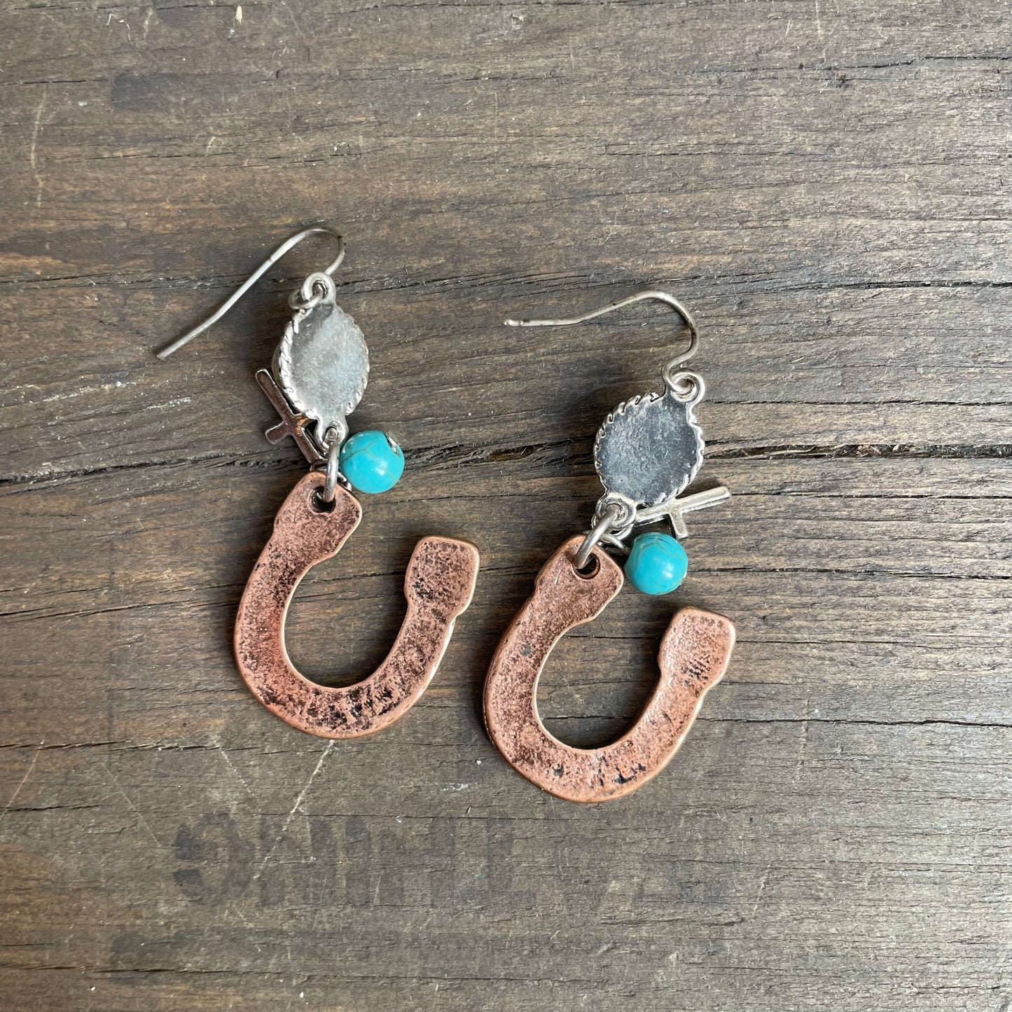 Hammered Copper-tone Horseshoe Earrings