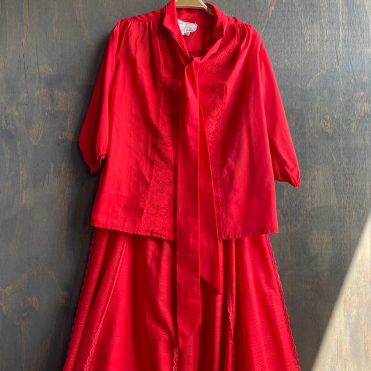 Vintage Red Lace Skirt and Top Set