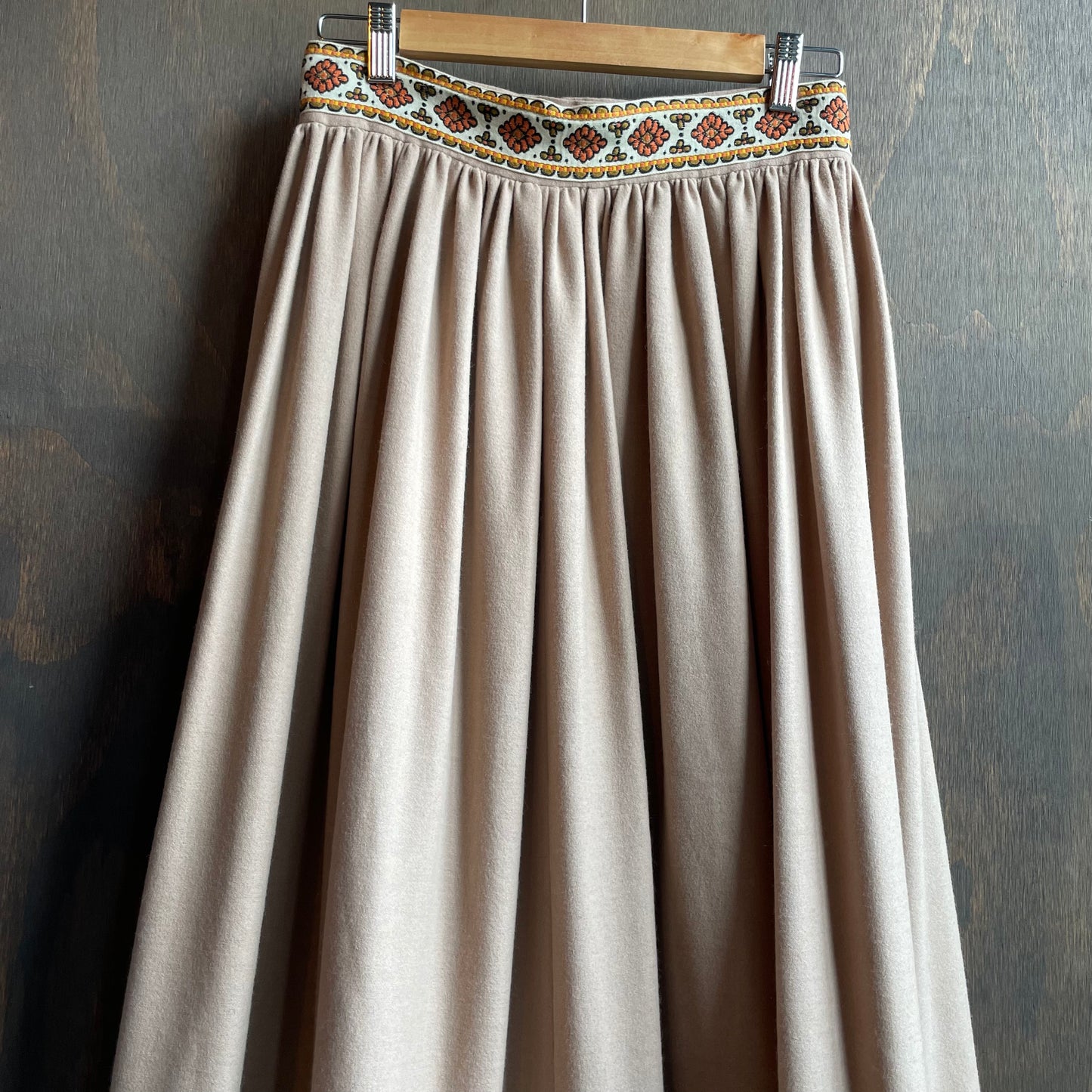 Handmade Tan and Black Skirt with Ribbon Trim