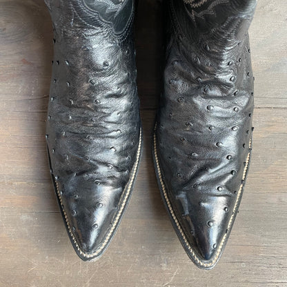 Custom Black Ostrich Leather Boots