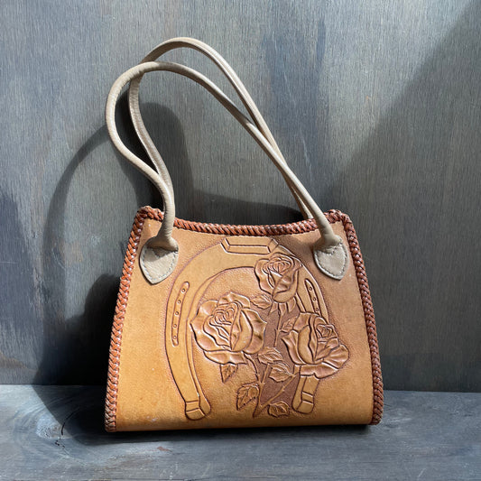 Brown Tooled Leather Hand Bag