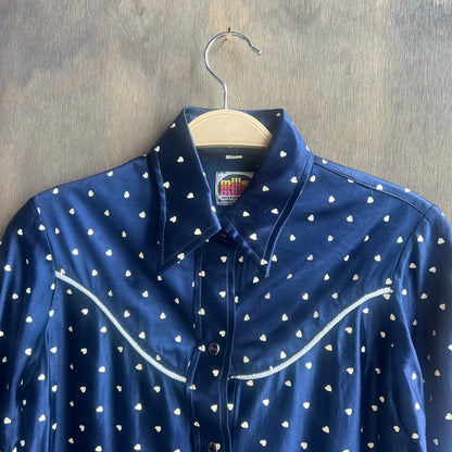 Vintage Miller Western Wear Blue Pearl Snap with Hearts